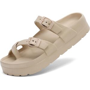 Womens Arch Support Platform Sandals With Adjustable Buckle & Ultra Cushion